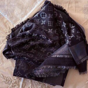 Louis Vuitton Monogram Shine Shawl – Black/Grey SCARF